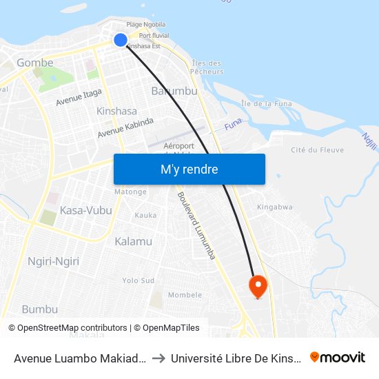 Avenue Luambo Makiadi, 41 to Université Libre De Kinshasa map