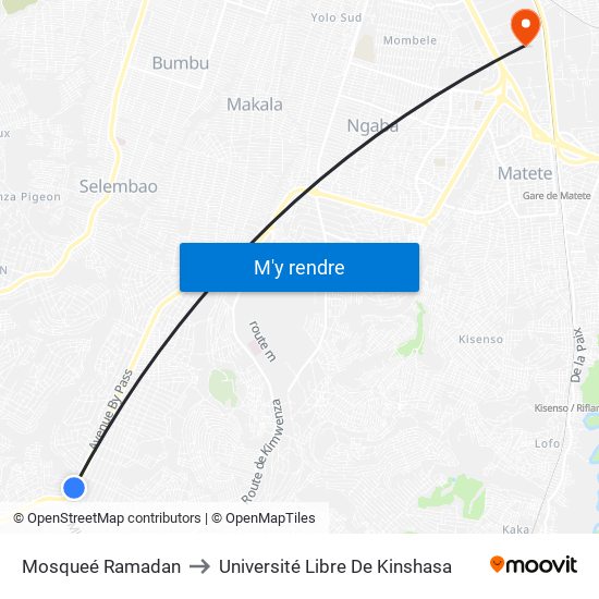 Mosqueé Ramadan to Université Libre De Kinshasa map