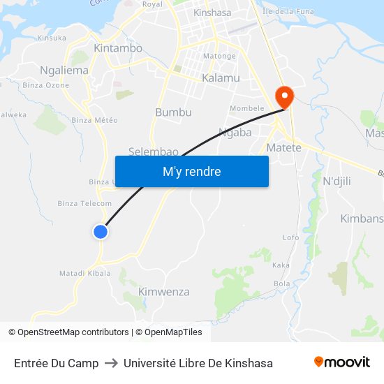 Entrée Du Camp to Université Libre De Kinshasa map