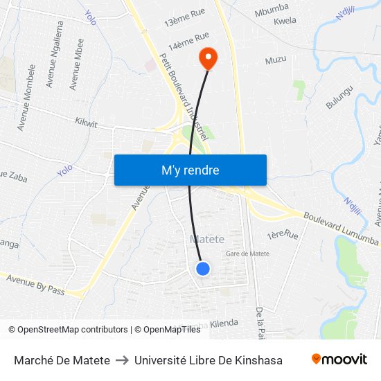 Marché De Matete to Université Libre De Kinshasa map
