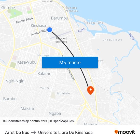 Arret De Bus to Université Libre De Kinshasa map