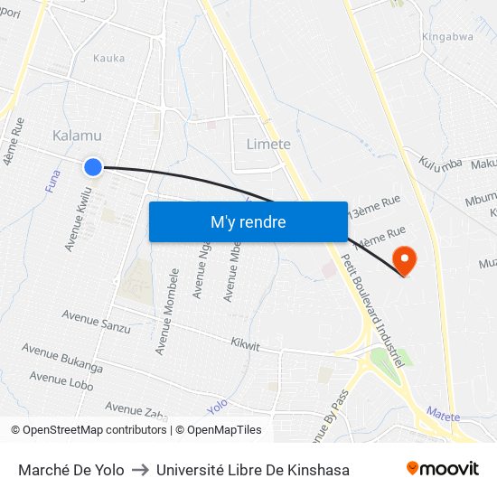 Marché De Yolo to Université Libre De Kinshasa map