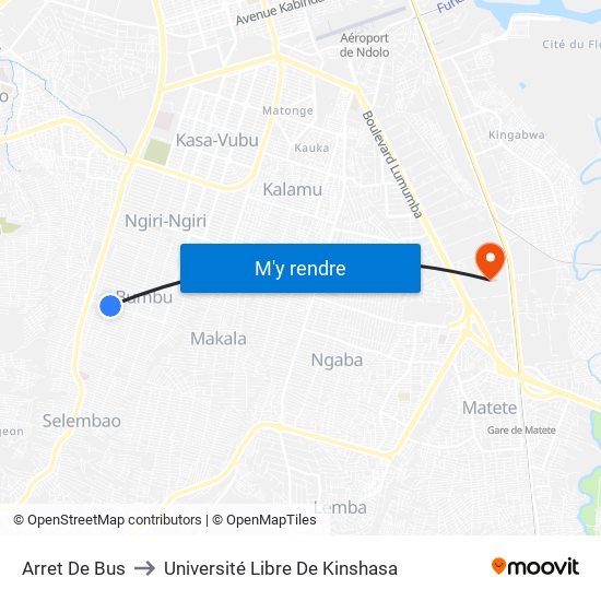 Arret De Bus to Université Libre De Kinshasa map
