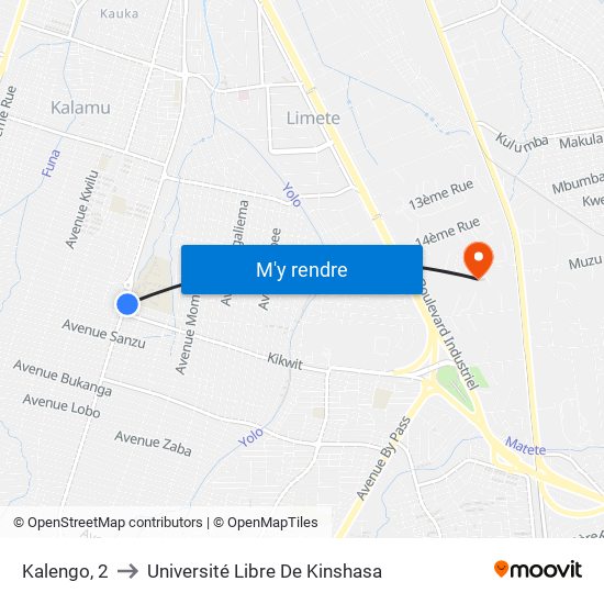 Kalengo, 2 to Université Libre De Kinshasa map