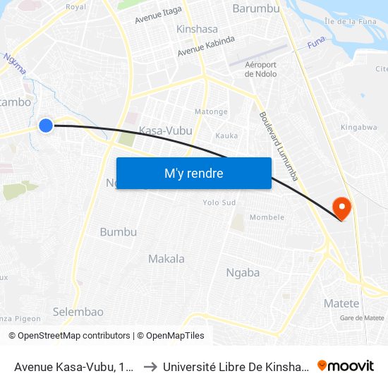 Avenue Kasa-Vubu, 146 to Université Libre De Kinshasa map
