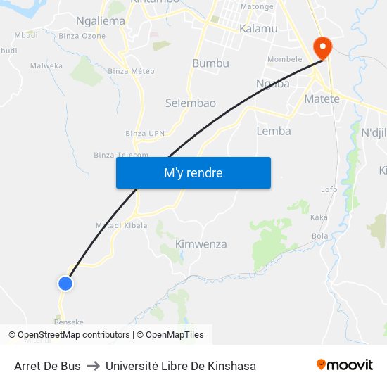 Arret De Bus to Université Libre De Kinshasa map