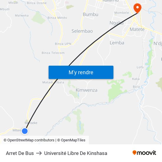 Arret De Bus to Université Libre De Kinshasa map