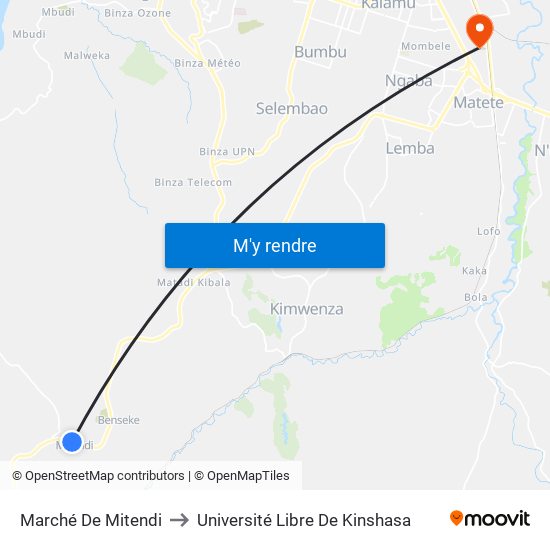 Marché De Mitendi to Université Libre De Kinshasa map