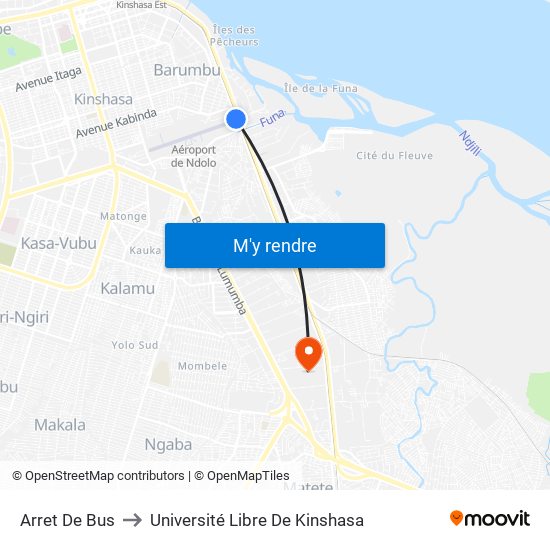 Arret De Bus to Université Libre De Kinshasa map