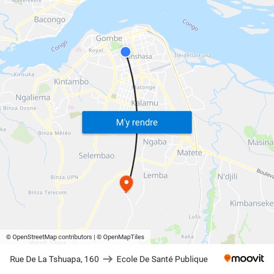 Rue De La Tshuapa, 160 to Ecole De Santé Publique map