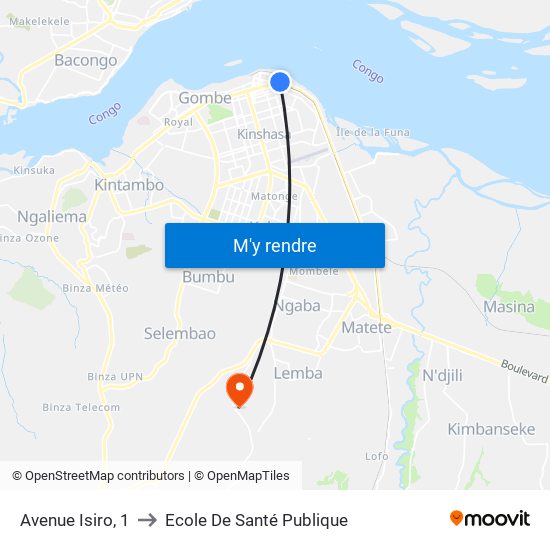Avenue Isiro, 1 to Ecole De Santé Publique map