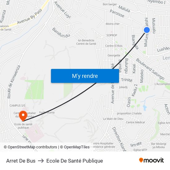 Arret De Bus to Ecole De Santé Publique map