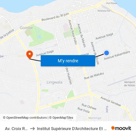 Av. Croix Rouge to Institut Supérieure D'Architecture Et D'Urbanisme map