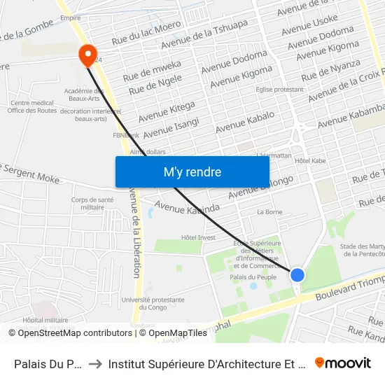 Palais Du Peuple to Institut Supérieure D'Architecture Et D'Urbanisme map