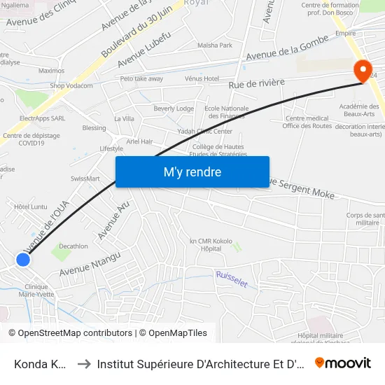Konda Konda to Institut Supérieure D'Architecture Et D'Urbanisme map