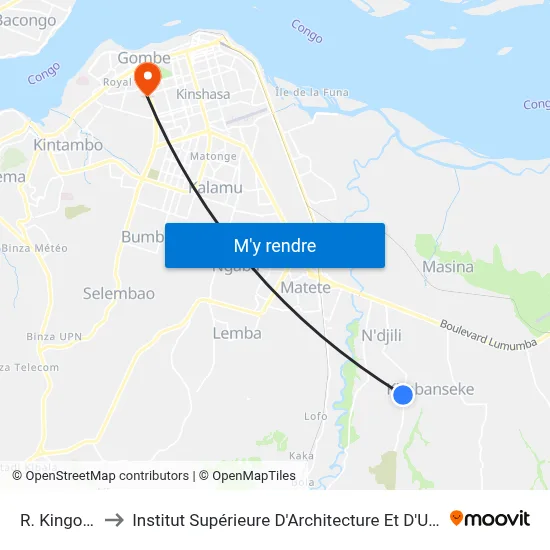 R. Kingoloto to Institut Supérieure D'Architecture Et D'Urbanisme map