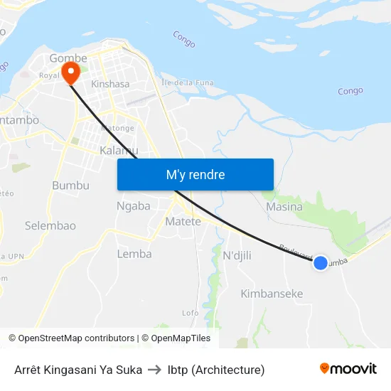 Arrêt Kingasani Ya Suka to Ibtp (Architecture) map