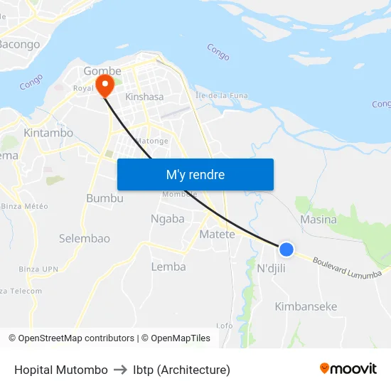 Hopital Mutombo to Ibtp (Architecture) map