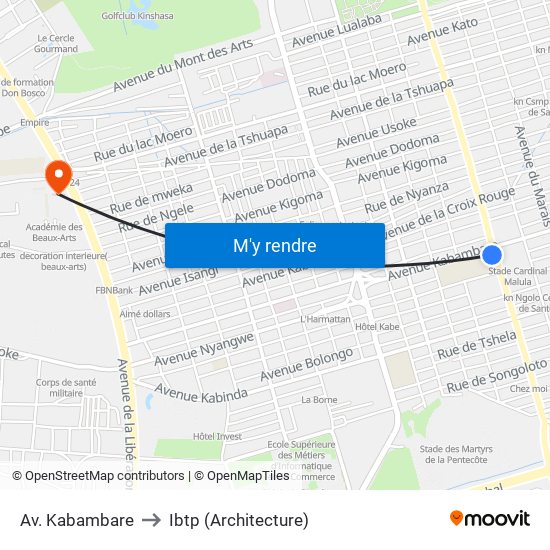 Av. Kabambare to Ibtp (Architecture) map