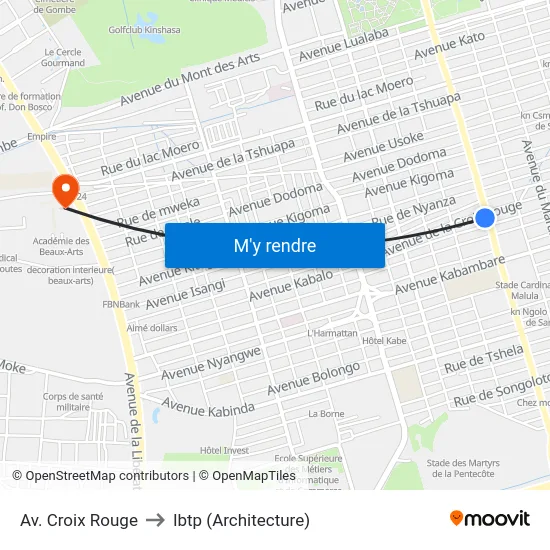Av. Croix Rouge to Ibtp (Architecture) map