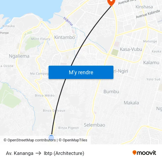 Av. Kananga to Ibtp (Architecture) map