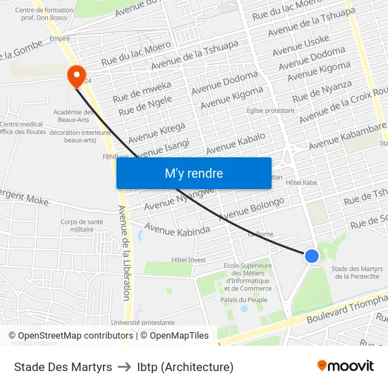 Stade Des Martyrs to Ibtp (Architecture) map