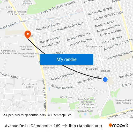Avenue De La Démocratie, 169 to Ibtp (Architecture) map