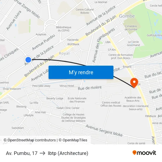 Av. Pumbu, 17 to Ibtp (Architecture) map