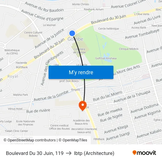 Boulevard Du 30 Juin, 119 to Ibtp (Architecture) map