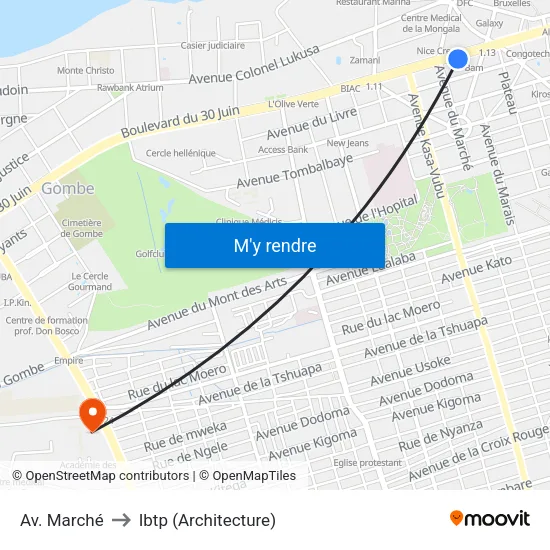 Av. Marché to Ibtp (Architecture) map