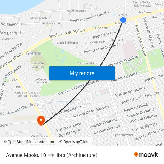 Avenue Mpolo, 10 to Ibtp (Architecture) map