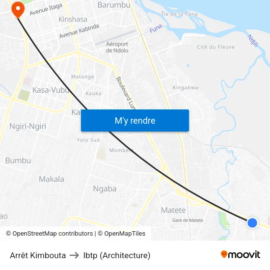 Arrêt Kimbouta to Ibtp (Architecture) map