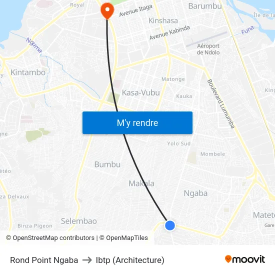 Rond Point Ngaba to Ibtp (Architecture) map
