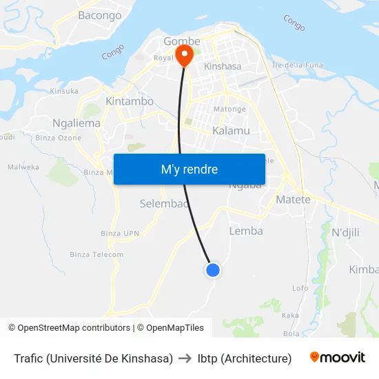 Trafic (Université De Kinshasa) to Ibtp (Architecture) map