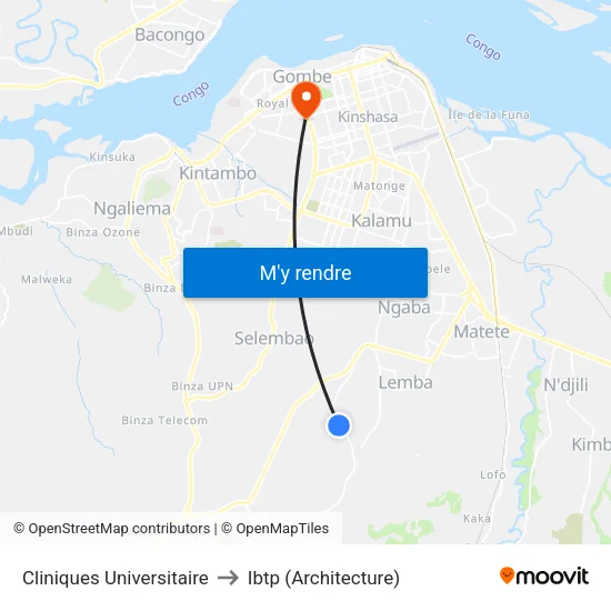 Cliniques Universitaire to Ibtp (Architecture) map