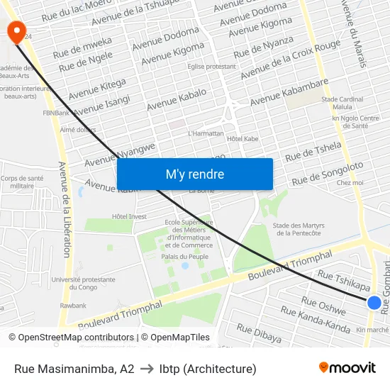 Rue Masimanimba, A2 to Ibtp (Architecture) map