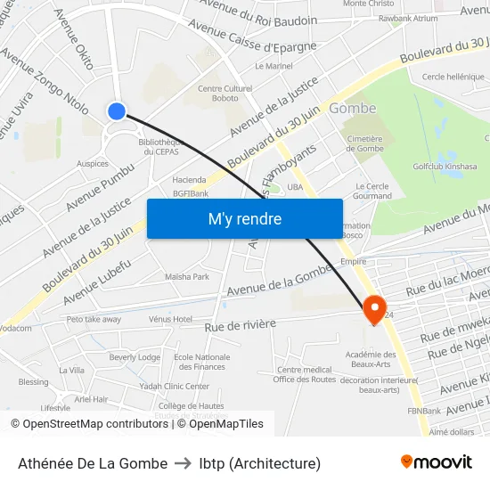 Athénée De La Gombe to Ibtp (Architecture) map
