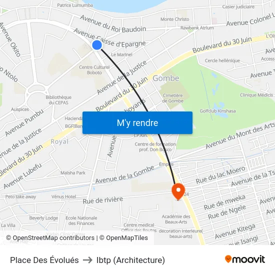 Place Des Évolués to Ibtp (Architecture) map