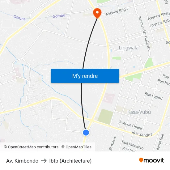 Av. Kimbondo to Ibtp (Architecture) map