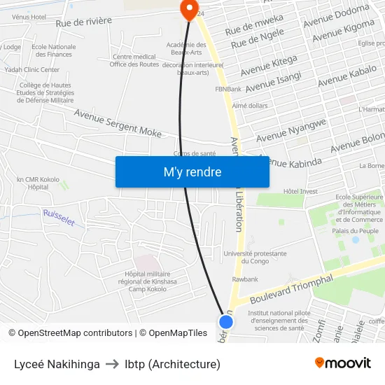Lyceé Nakihinga to Ibtp (Architecture) map