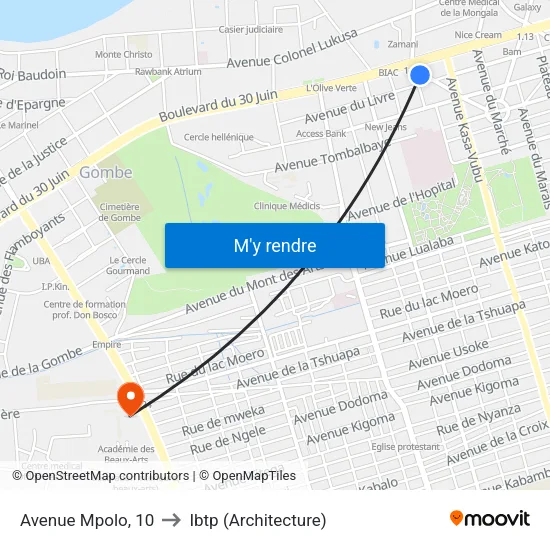 Avenue Mpolo, 10 to Ibtp (Architecture) map