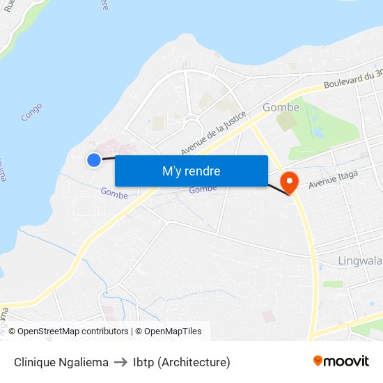 Clinique Ngaliema to Ibtp (Architecture) map