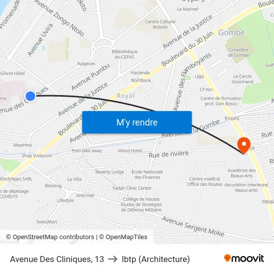 Avenue Des Cliniques, 13 to Ibtp (Architecture) map