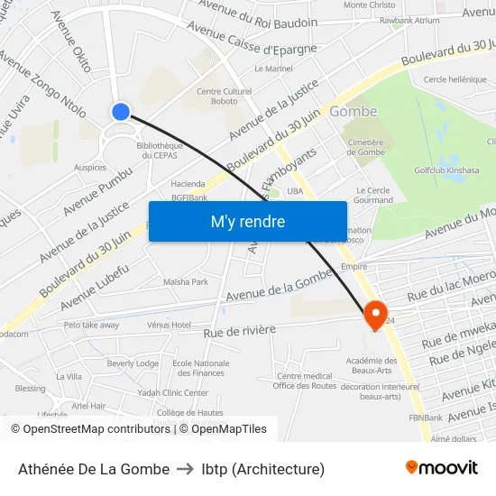 Athénée De La Gombe to Ibtp (Architecture) map