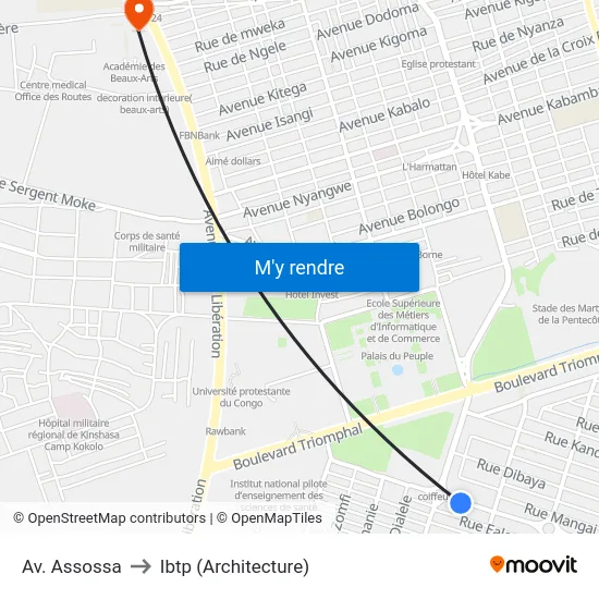 Av. Assossa to Ibtp (Architecture) map