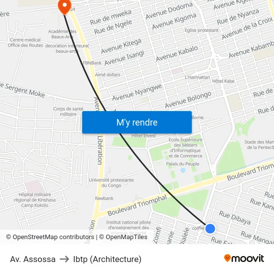 Av. Assossa to Ibtp (Architecture) map