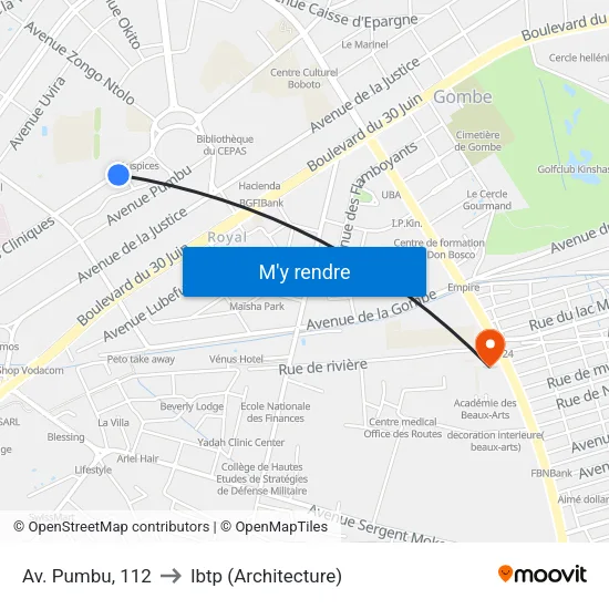 Av. Pumbu, 112 to Ibtp (Architecture) map