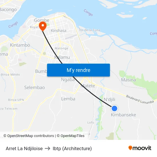 Arret La Ndjiloise to Ibtp (Architecture) map