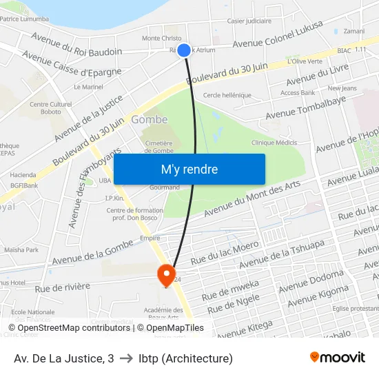 Av. De La Justice, 3 to Ibtp (Architecture) map