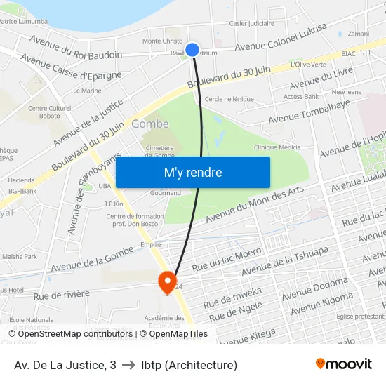 Av. De La Justice, 3 to Ibtp (Architecture) map